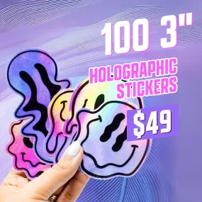 100 3" Custom Iridescent Holographic Stickers for $49