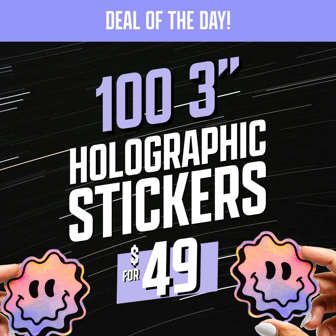 100 3" Custom Iridescent Holographic Stickers for $49