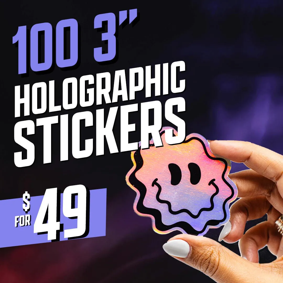 100 3" Custom Iridescent Holographic Stickers for $49