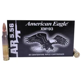 5.56x45mm NATO - American Eagle, 55 Grains, Full Metal Jacket Boat Tail, Per 20