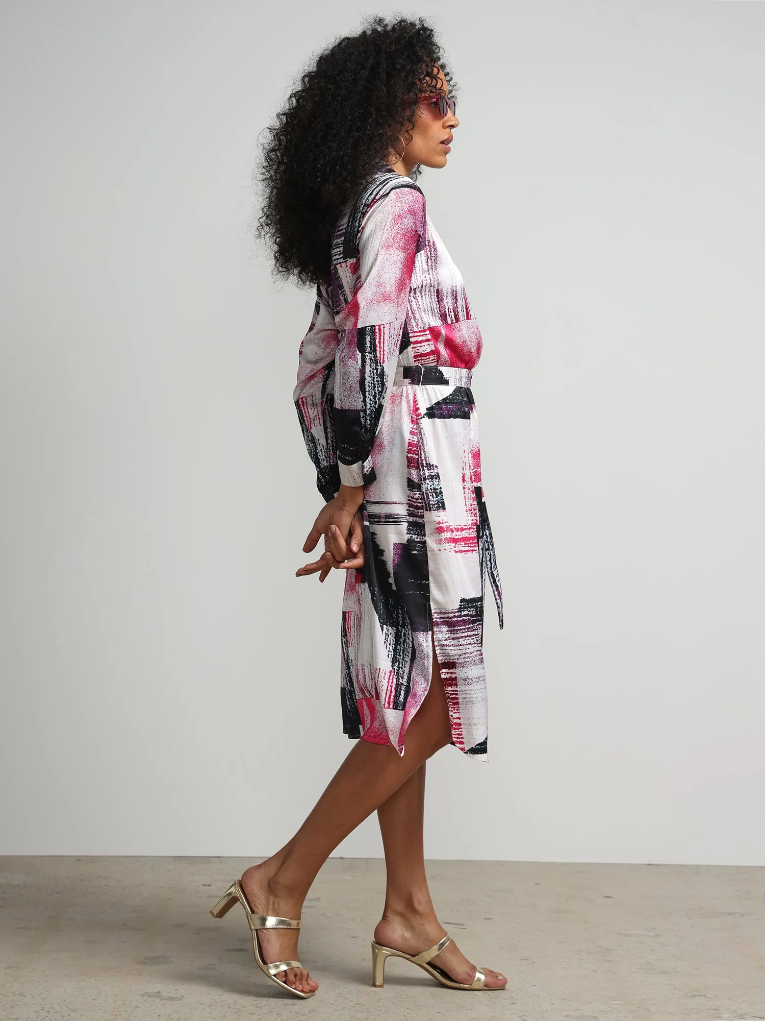 Abstract-Print Wrap Dress