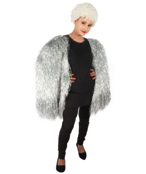 Adult Unisex Silver Holographic Tinsel Party Costume| Extra Long Dense Thin Tinsel Jacket| Festival Ready| Flame-retardant Synthetic Materials