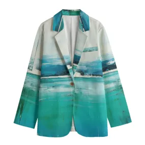 All-Over Print Women's Leisure Blazer | 245GSM Cotton59 aqua print