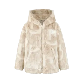 Artificial Fur Logo Coat in Beige