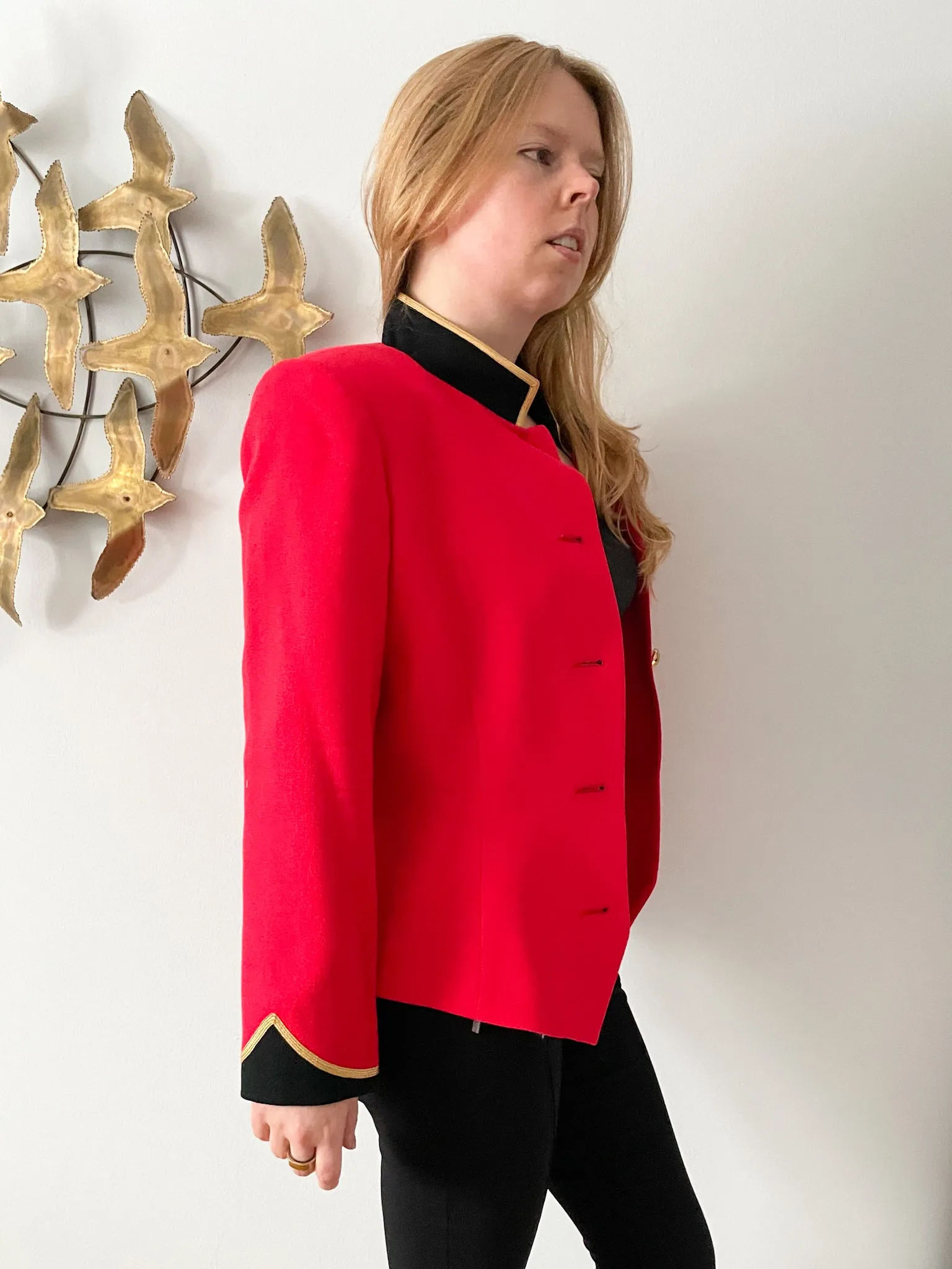 BICCI Florine Wachter Vintage Red Gold Trimmed Wool Blazer Jacket - S/M