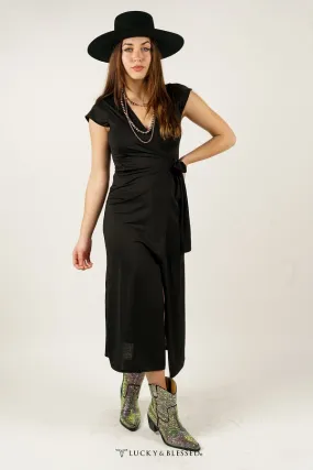 Black Cross Wrap Dress W V Neckline