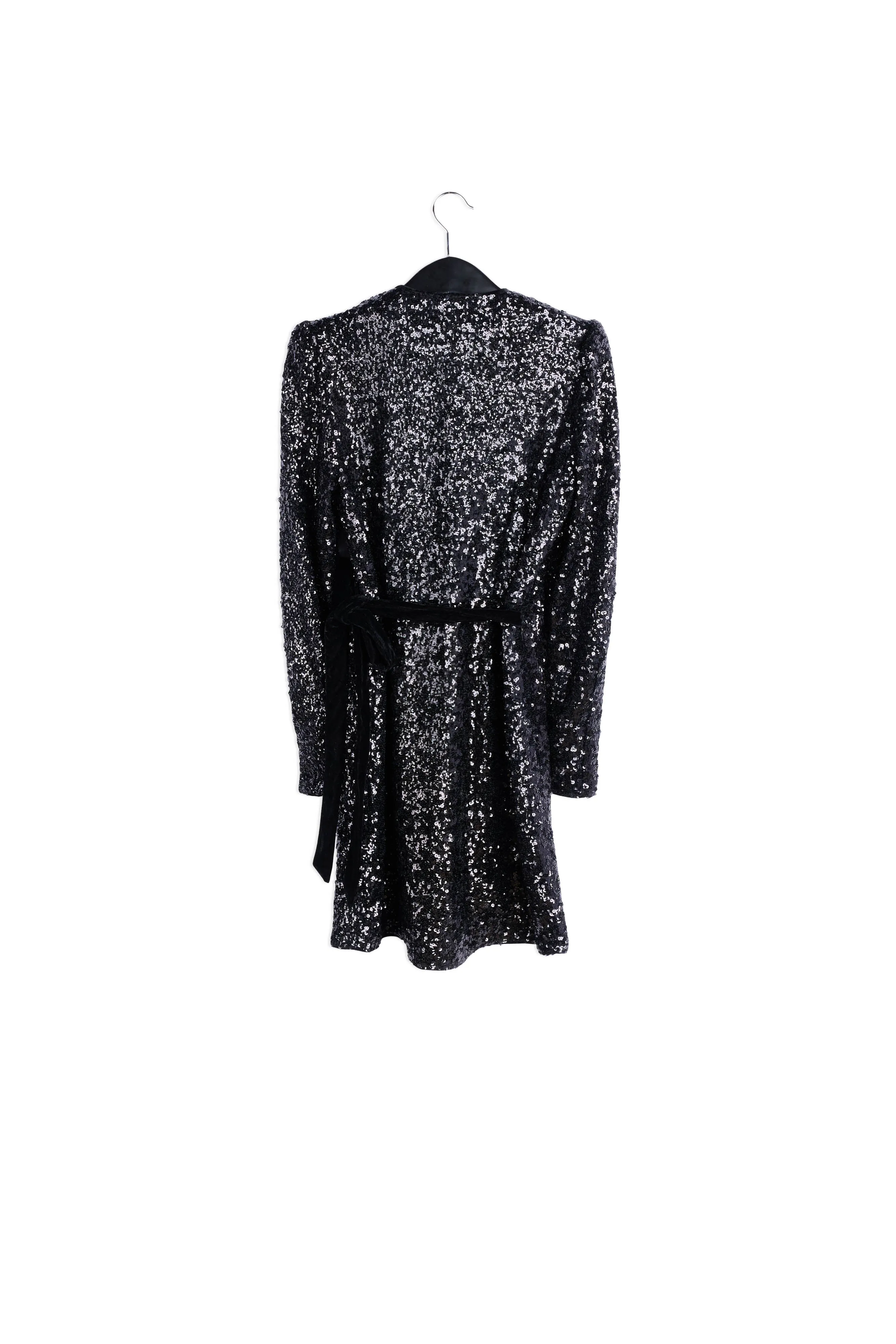 Black sequined mini wrap dress