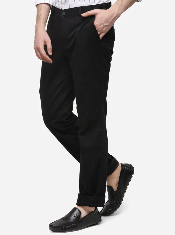 Black Slim Fit Solid Casual Trouser | Greenfibre