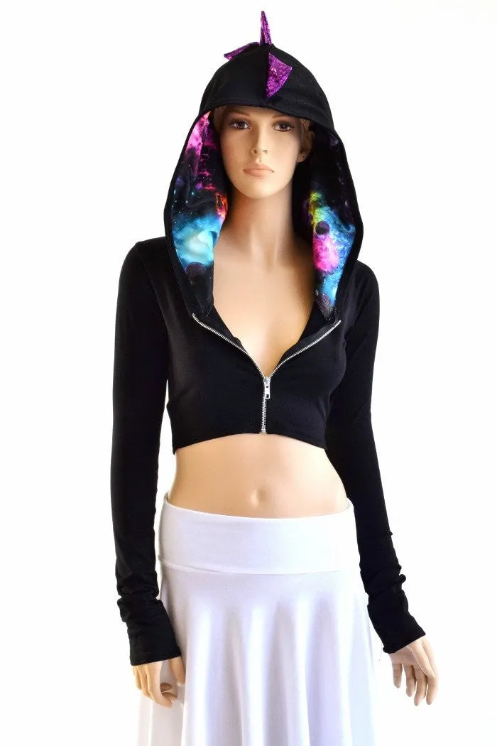 Black Zen Dragon Zipper Front Crop Top