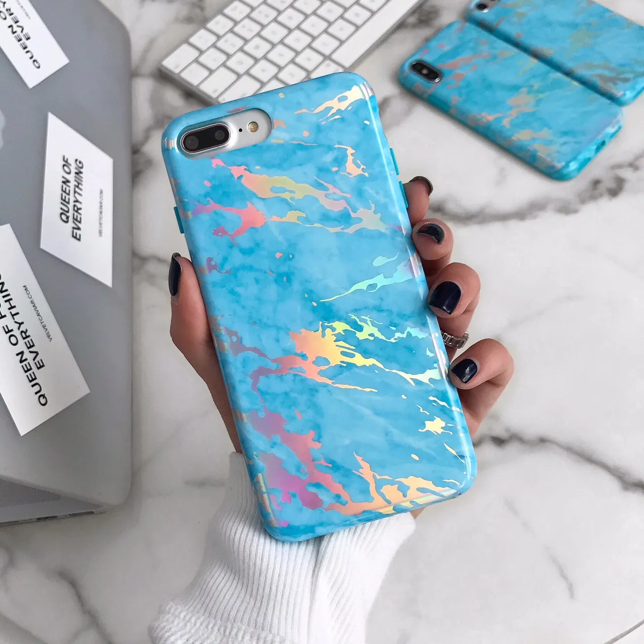 Blue Marble Holo Chrome iPhone Case