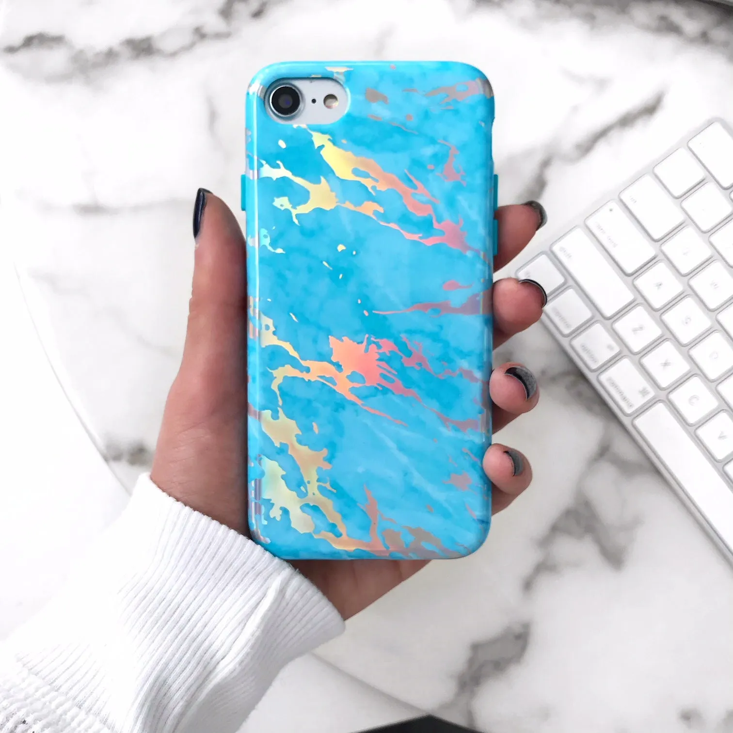 Blue Marble Holo Chrome iPhone Case