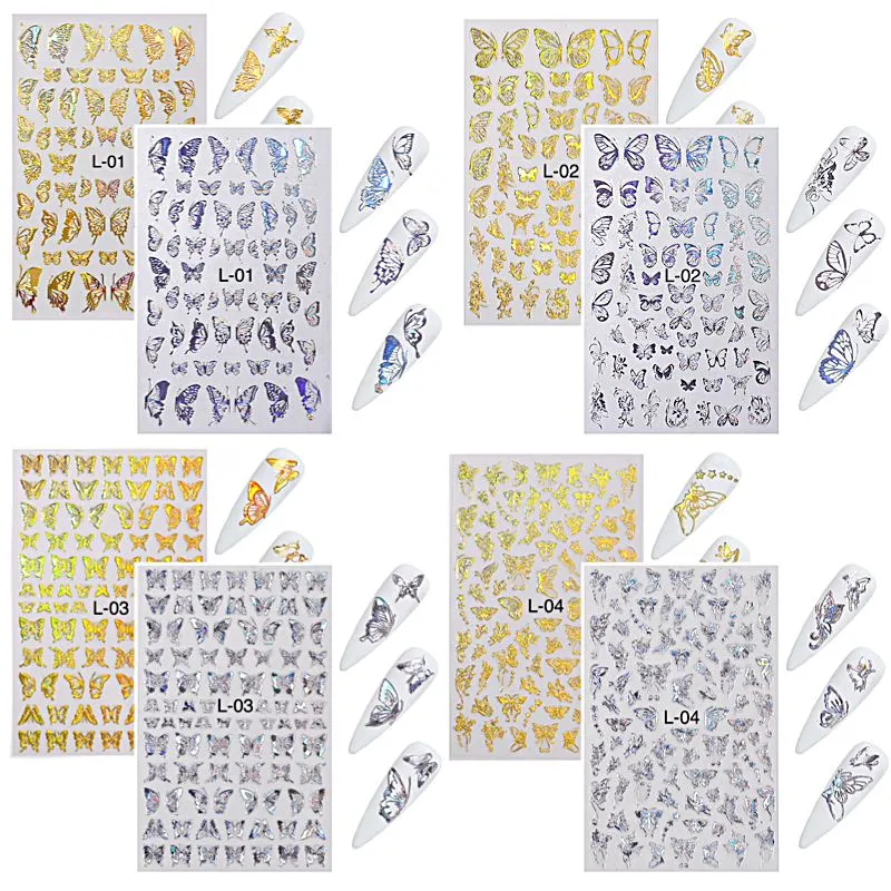 Butterfly Gold/Silver Holographic Nail Art Stickers