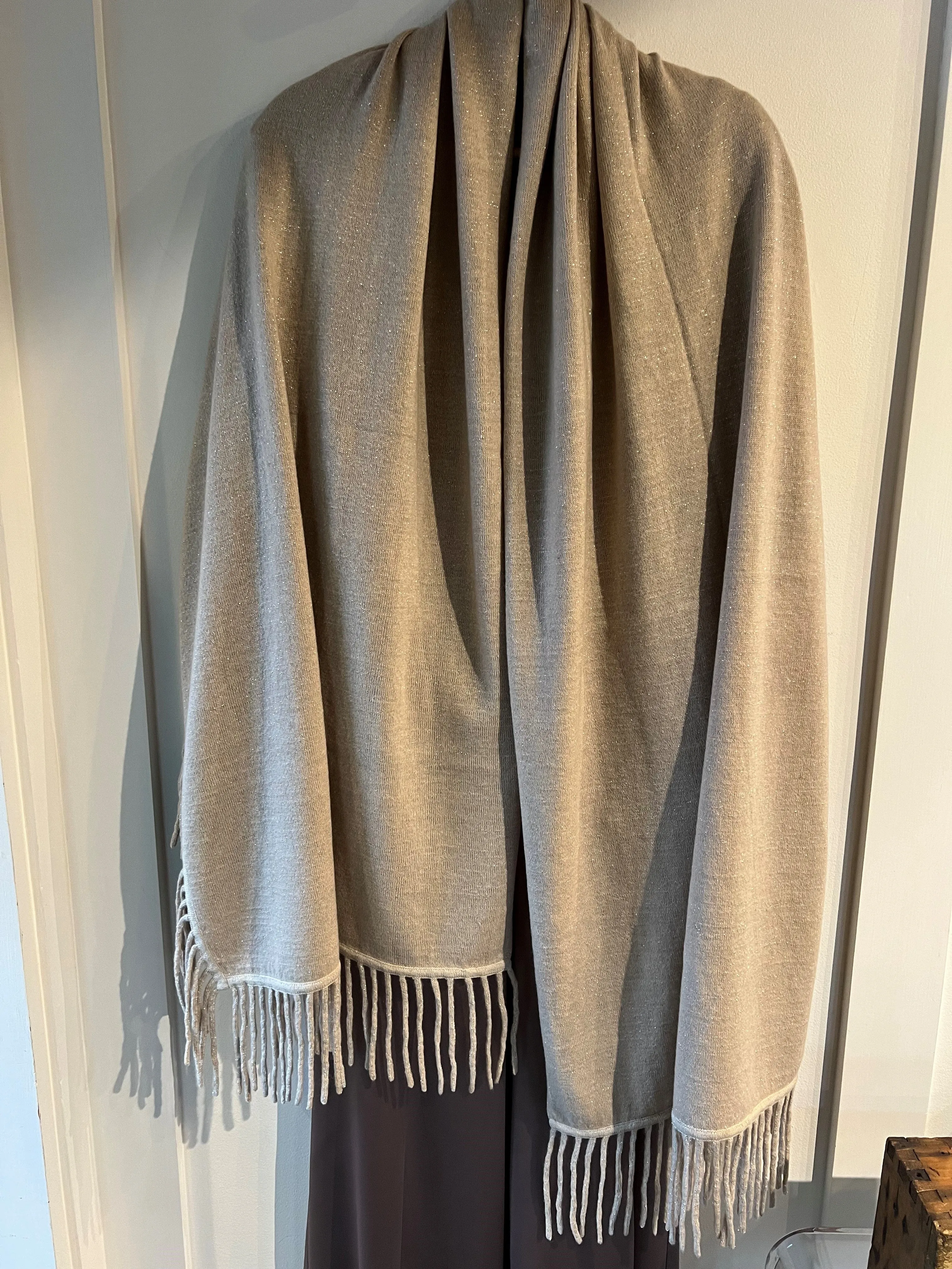 Cashmere Knit Scarf Silver Tassels | Pod Beige