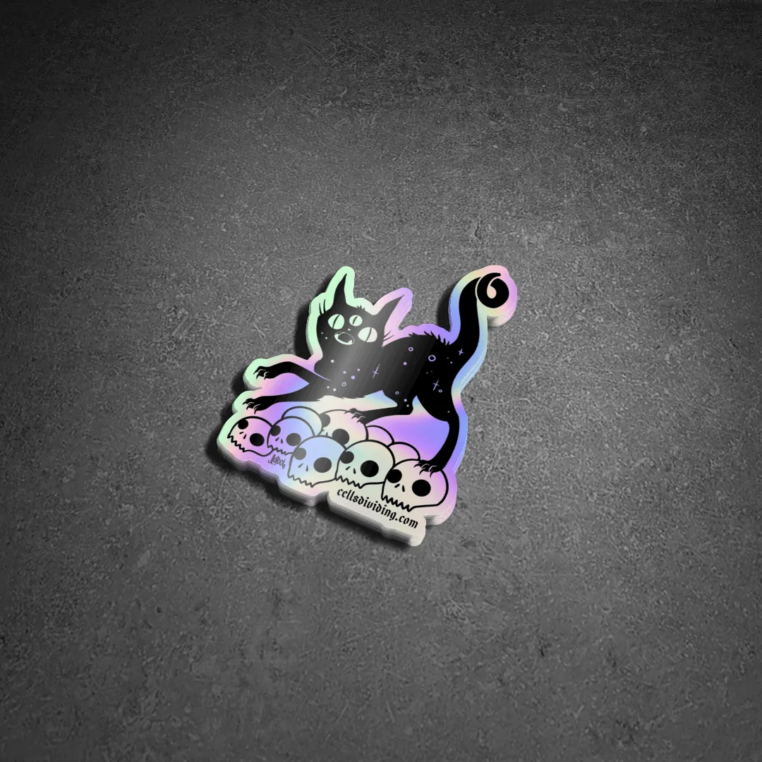 Cat On Skulls, Holographic Sticker