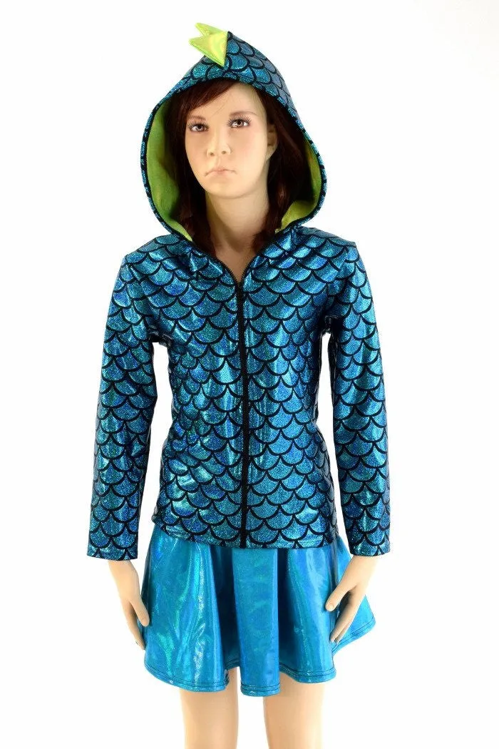 Childrens Turquoise & Lime Dragon Hoodie