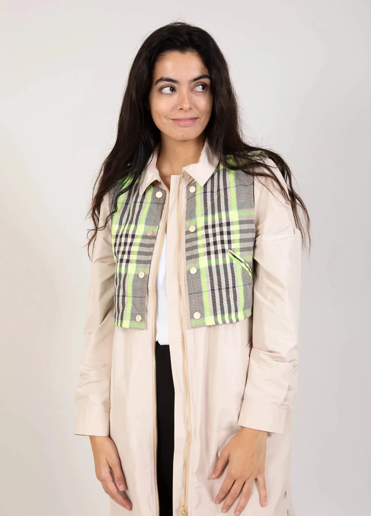 Coster Copenhagen - Trench Jacket with Combined Vest Beige Check