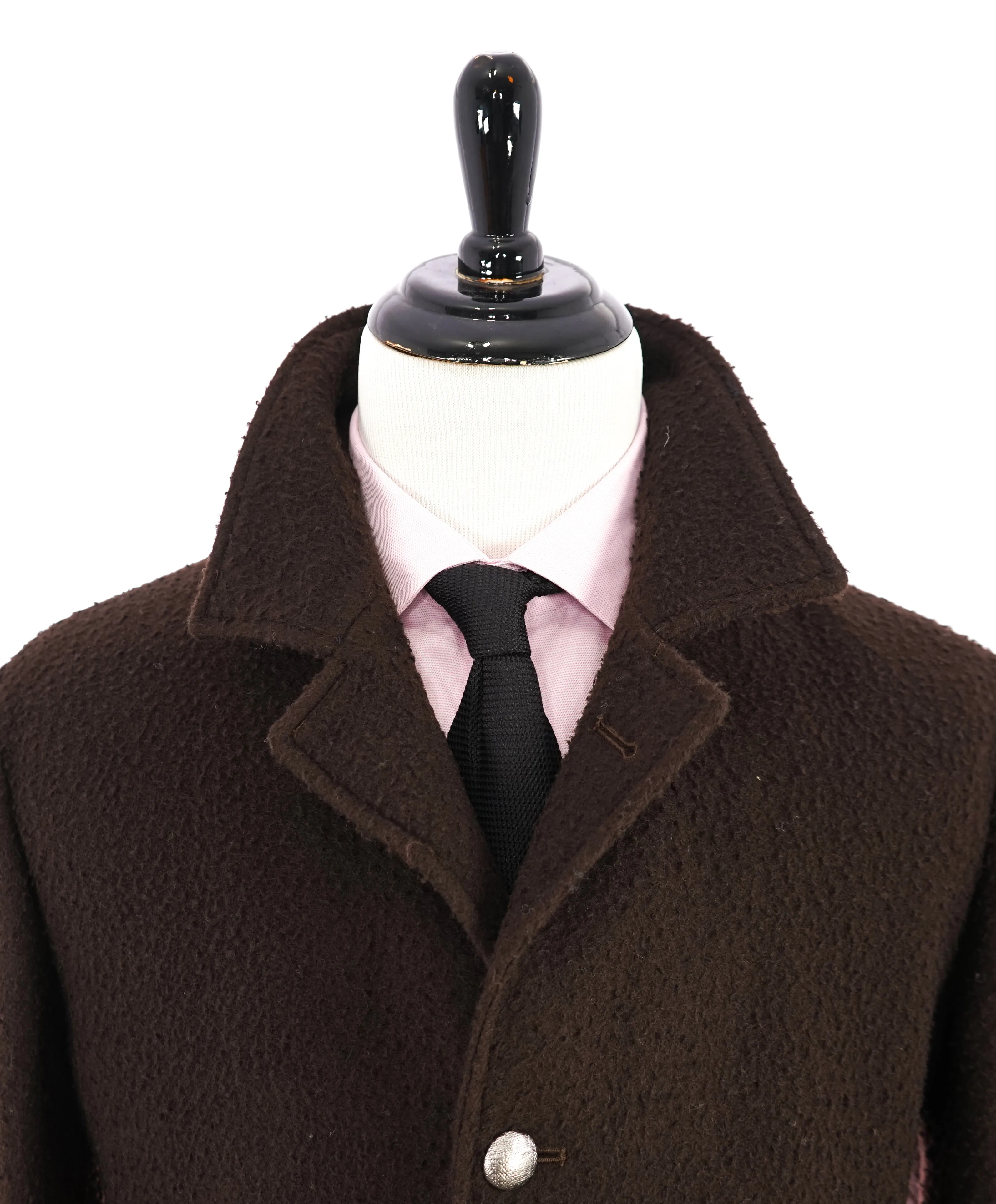 ELEVENTY - Brown Raised Texture Full Length Wool Coat W Metal Bttns - 46US