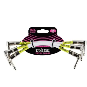 Ernie Ball Angle Patch Cable 3 Pack, White, 15cm Length