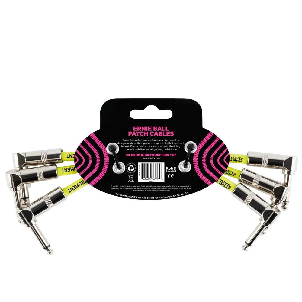 Ernie Ball Angle Patch Cable 3 Pack, White, 15cm Length