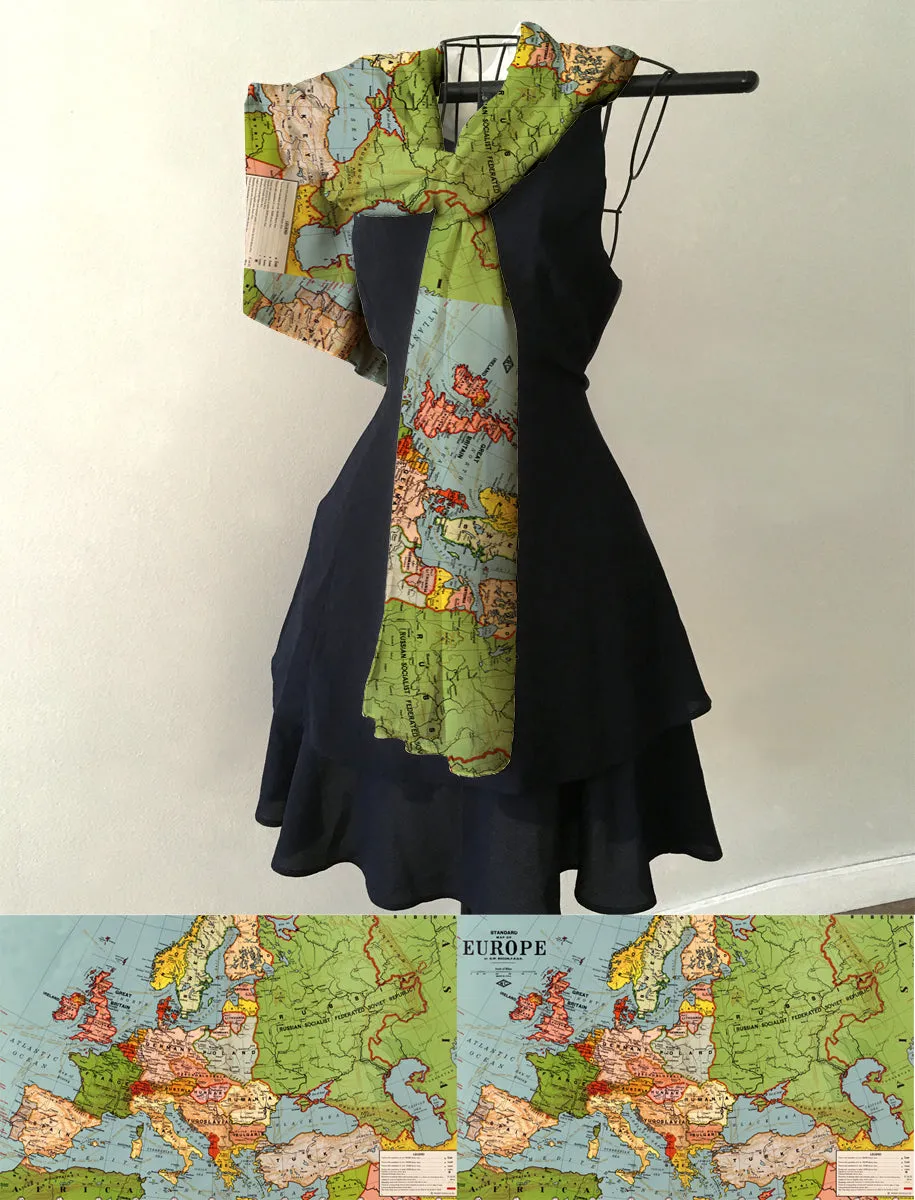 Europe Vintage Map, c. 1920 Scarf