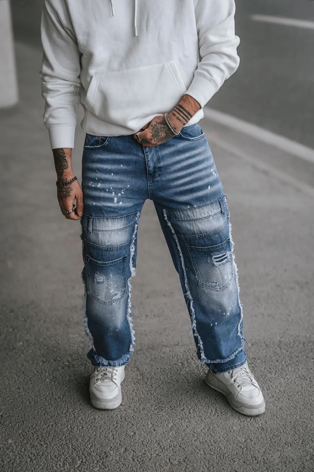 “Eyeore” Light Blue Distressed Baggy Jeans