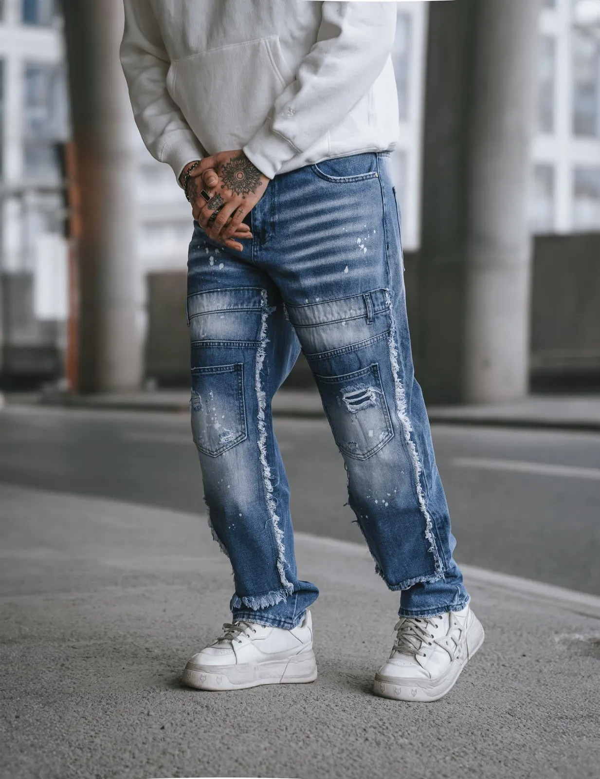 “Eyeore” Light Blue Distressed Baggy Jeans