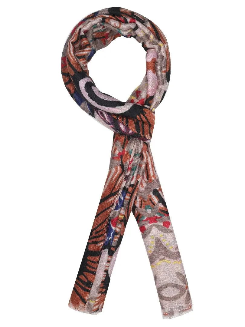 FabSeasons Stylish Brown Floral Printed Cotton Scarves For Women