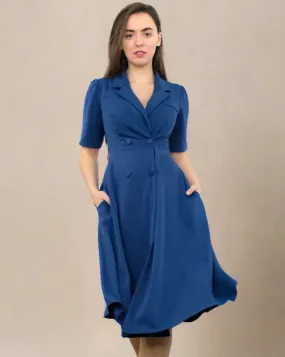 Farrah Blue Dress - Button Dress with Short Sleeves