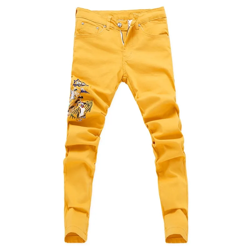 Fashion Ripped Jeans Men Embroidery Skinny Pants