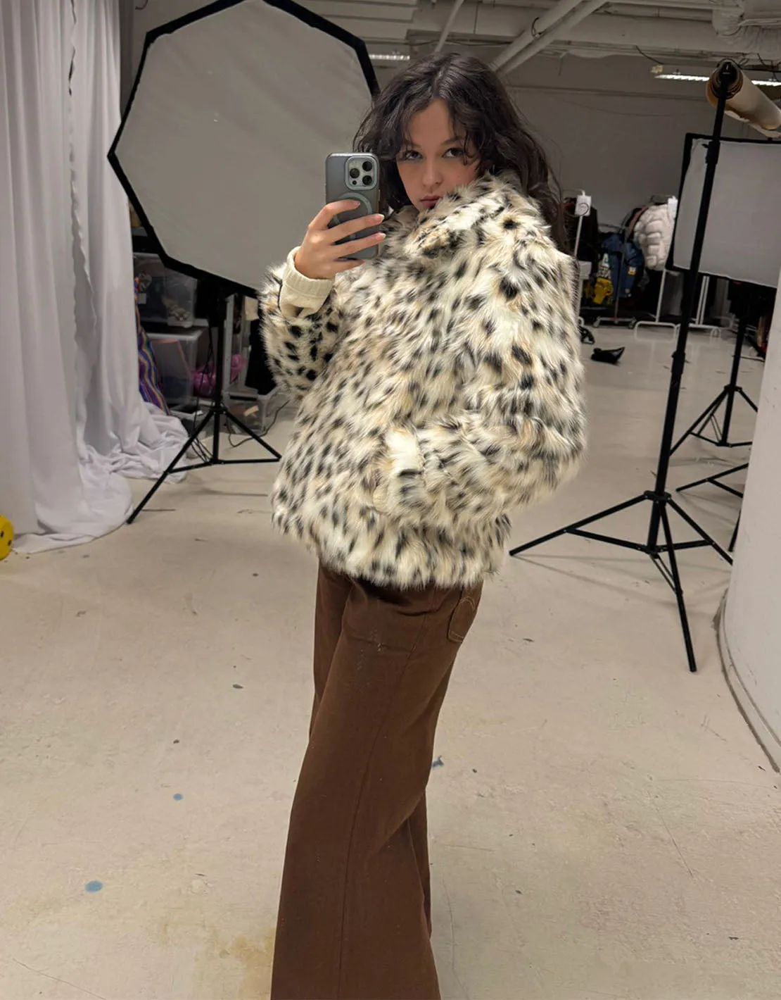 Faux fur leopard print short coat I