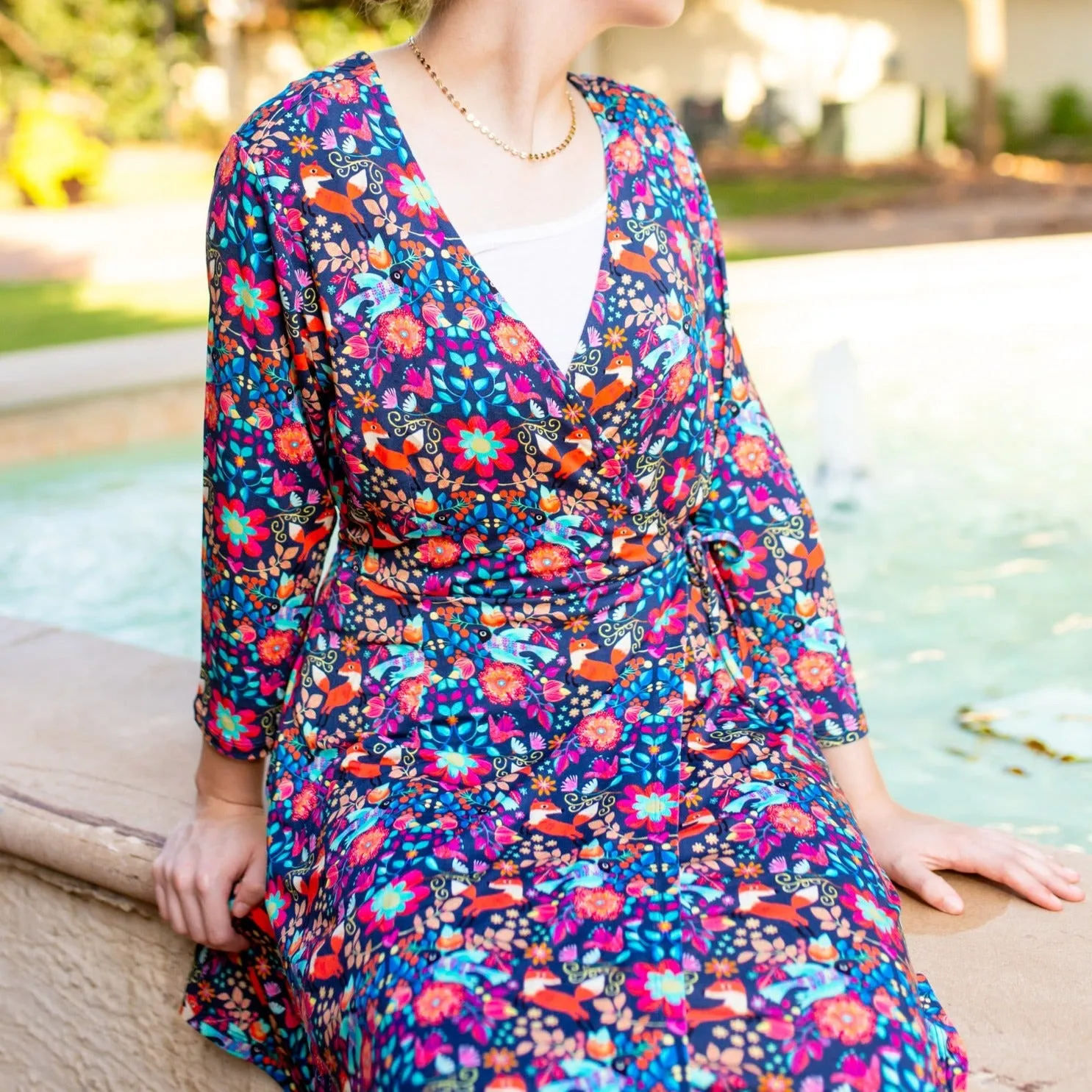 Foxy Folksy Women's 3/4 Sleeve Wrap Dress