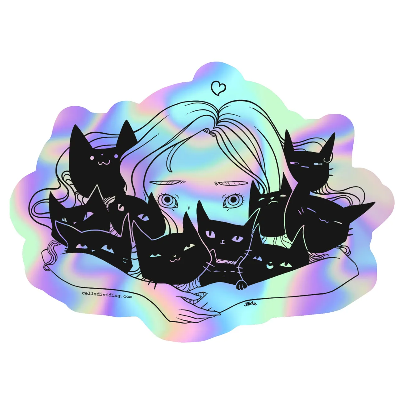 Girl Hugging Cats, Holographic Sticker