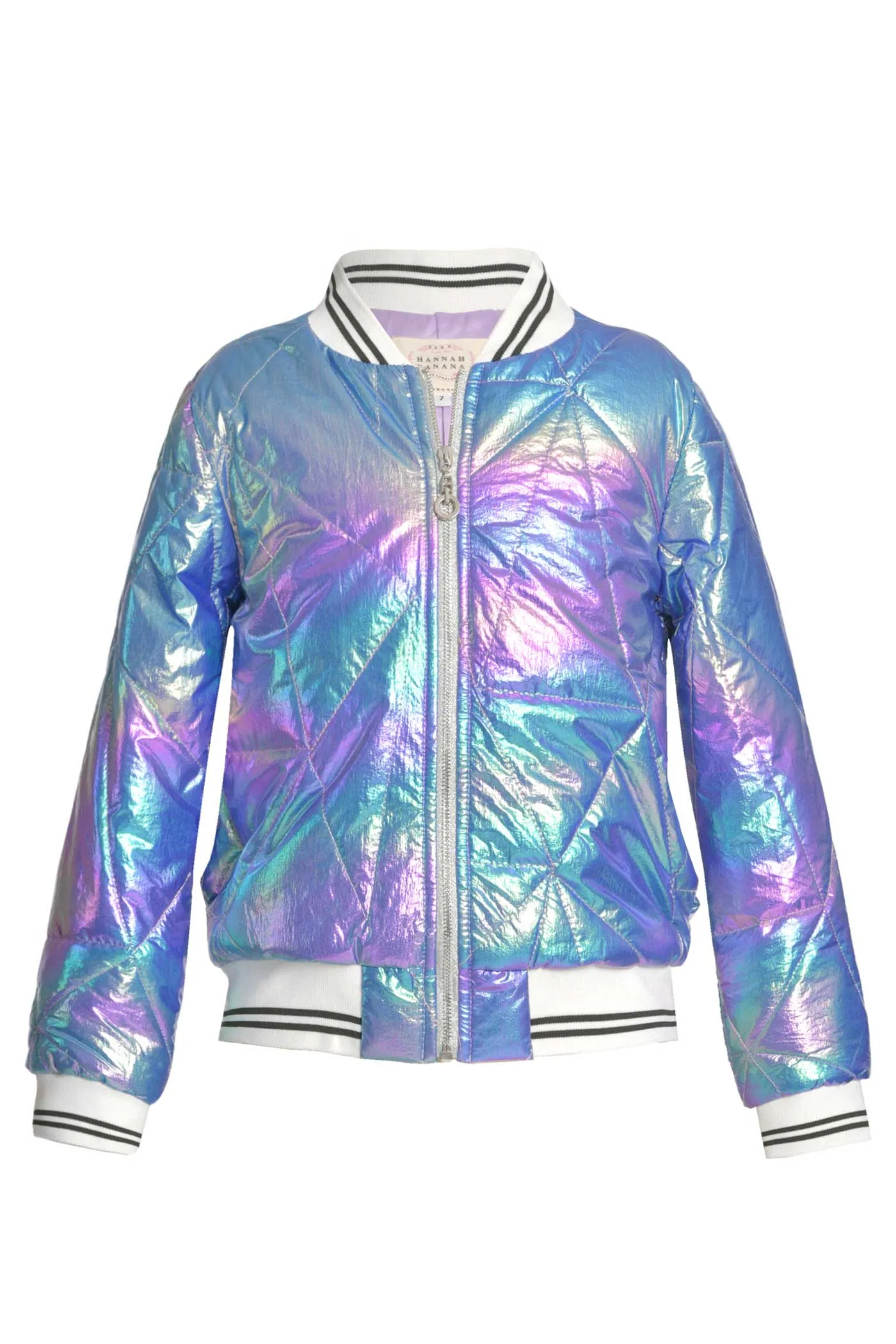 Girls Holographic Quilted Foil Fashion Bomber Jacket