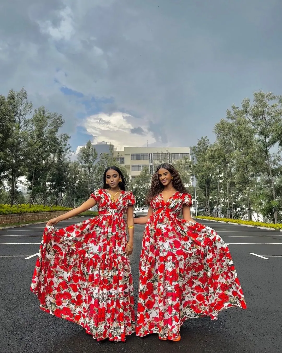 Gorgeous Red and White Chiffon Dress Stylish Shiffon Habesha Dress Modern Ethiopian Dress