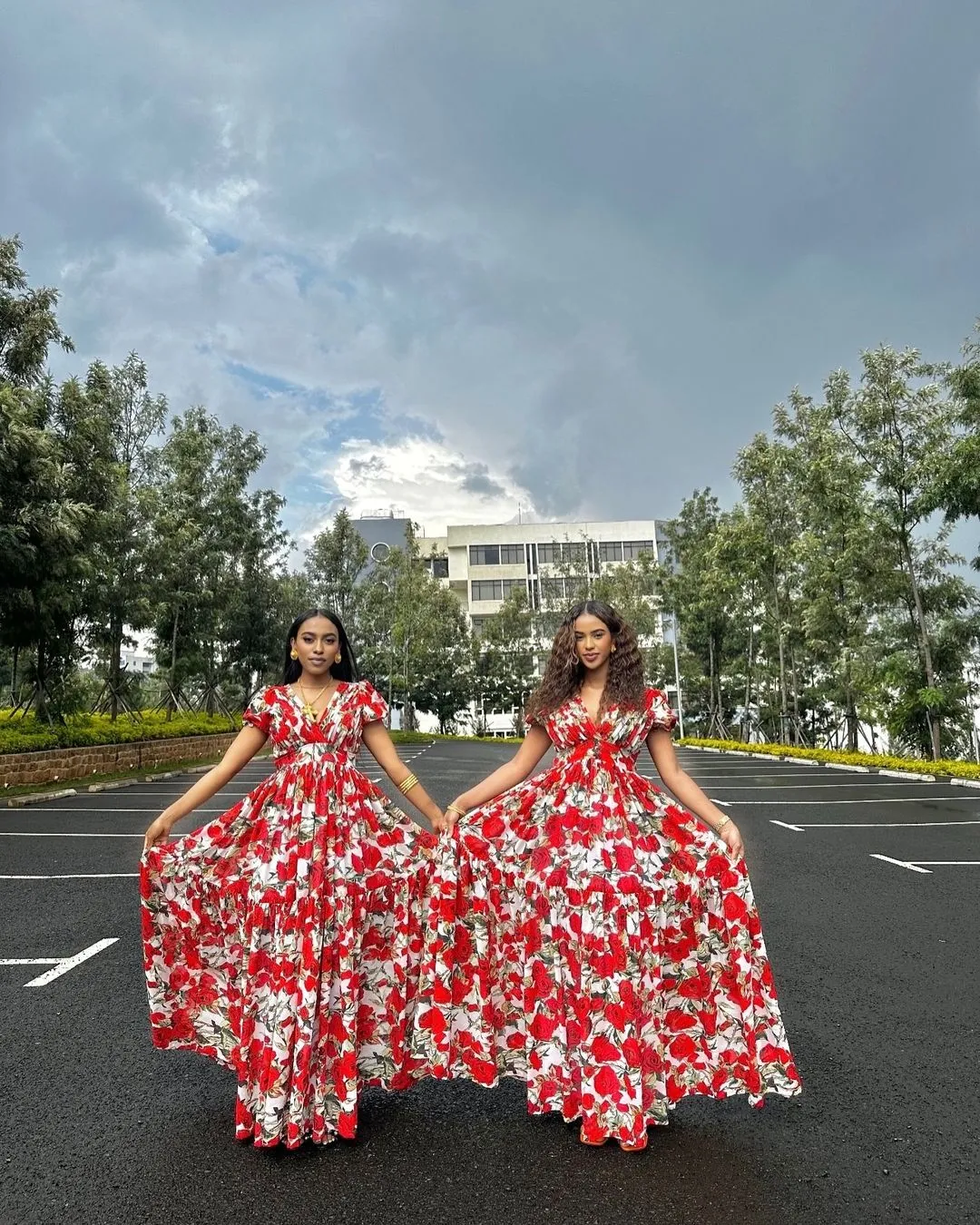 Gorgeous Red and White Chiffon Dress Stylish Shiffon Habesha Dress Modern Ethiopian Dress