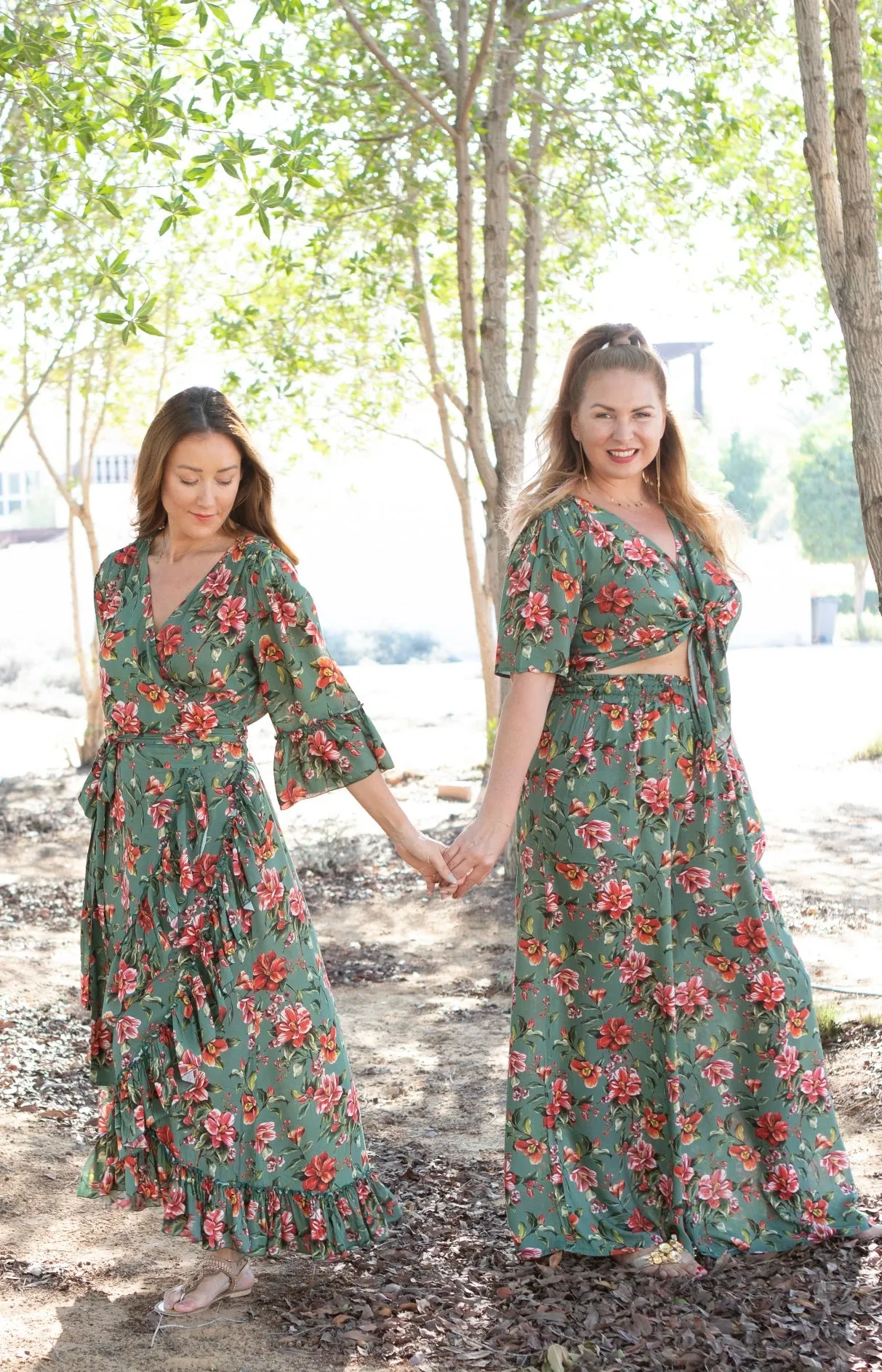 Green Wrap Dress with Frills