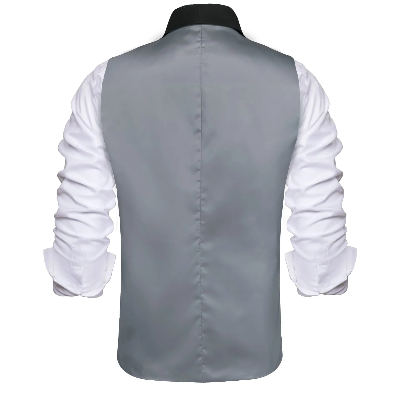 Hi-Tie Black Shawl Collar Grey Solid Waistcoat Formal Vests for Business