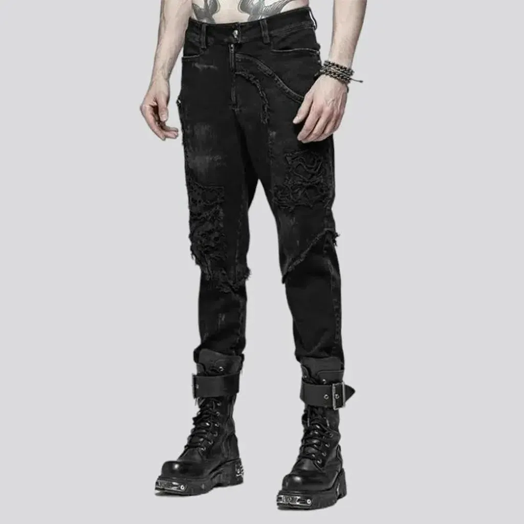 High-waist men's embellished jeans