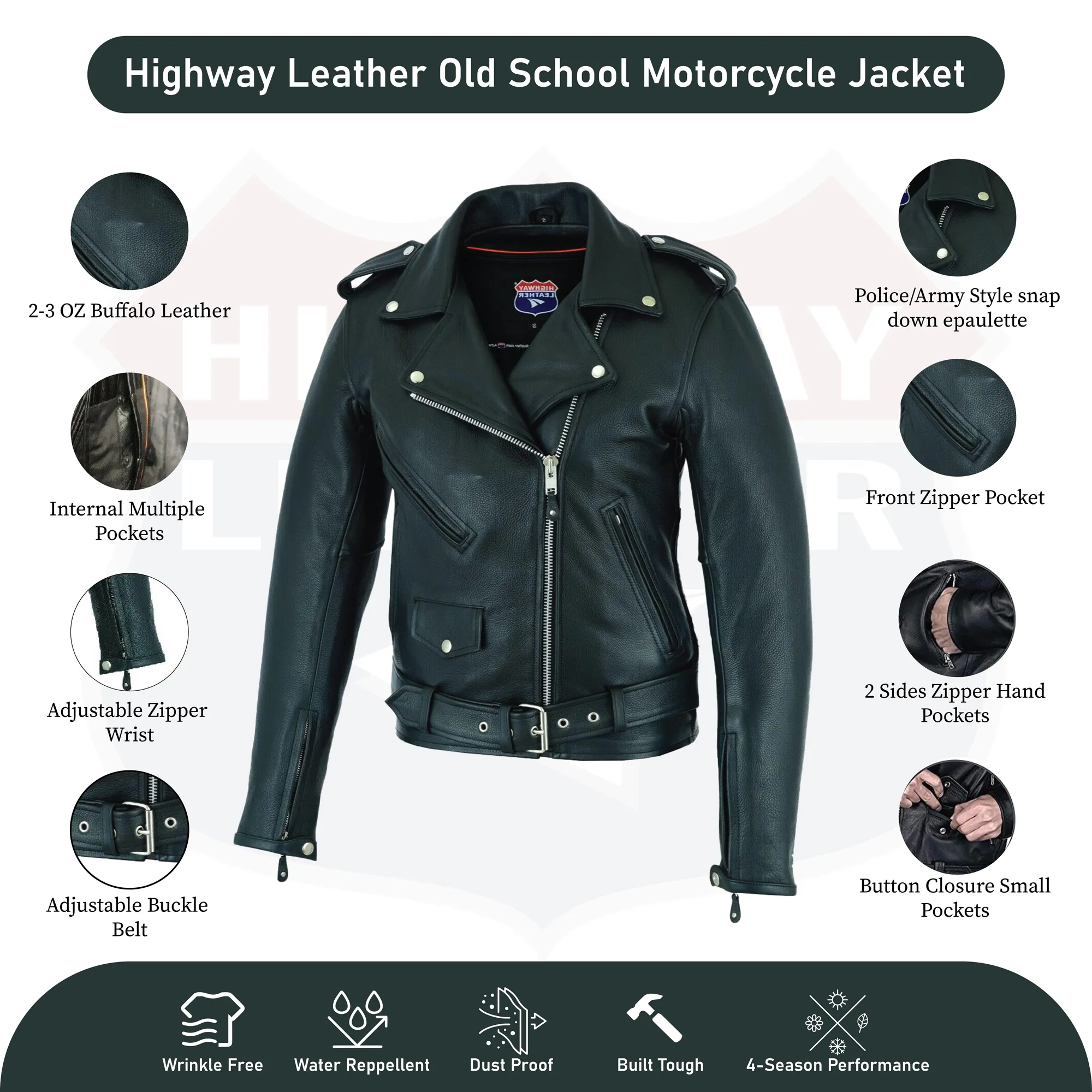 HL10200 Classic MC Leather Jacket with Plain sides