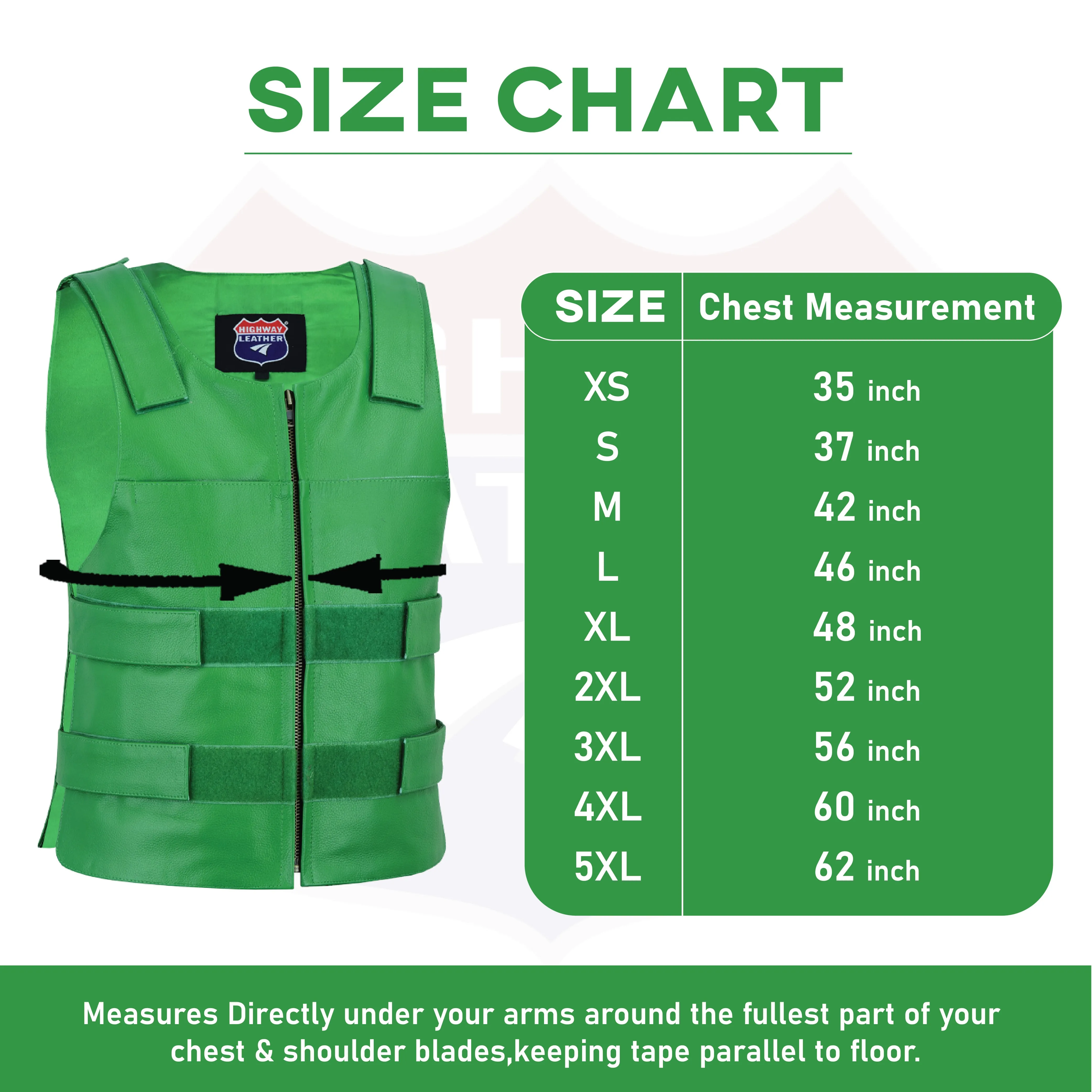 HL11643 Green Men Bulletproof Style tactical street leather vest - Zippered For Biker Club