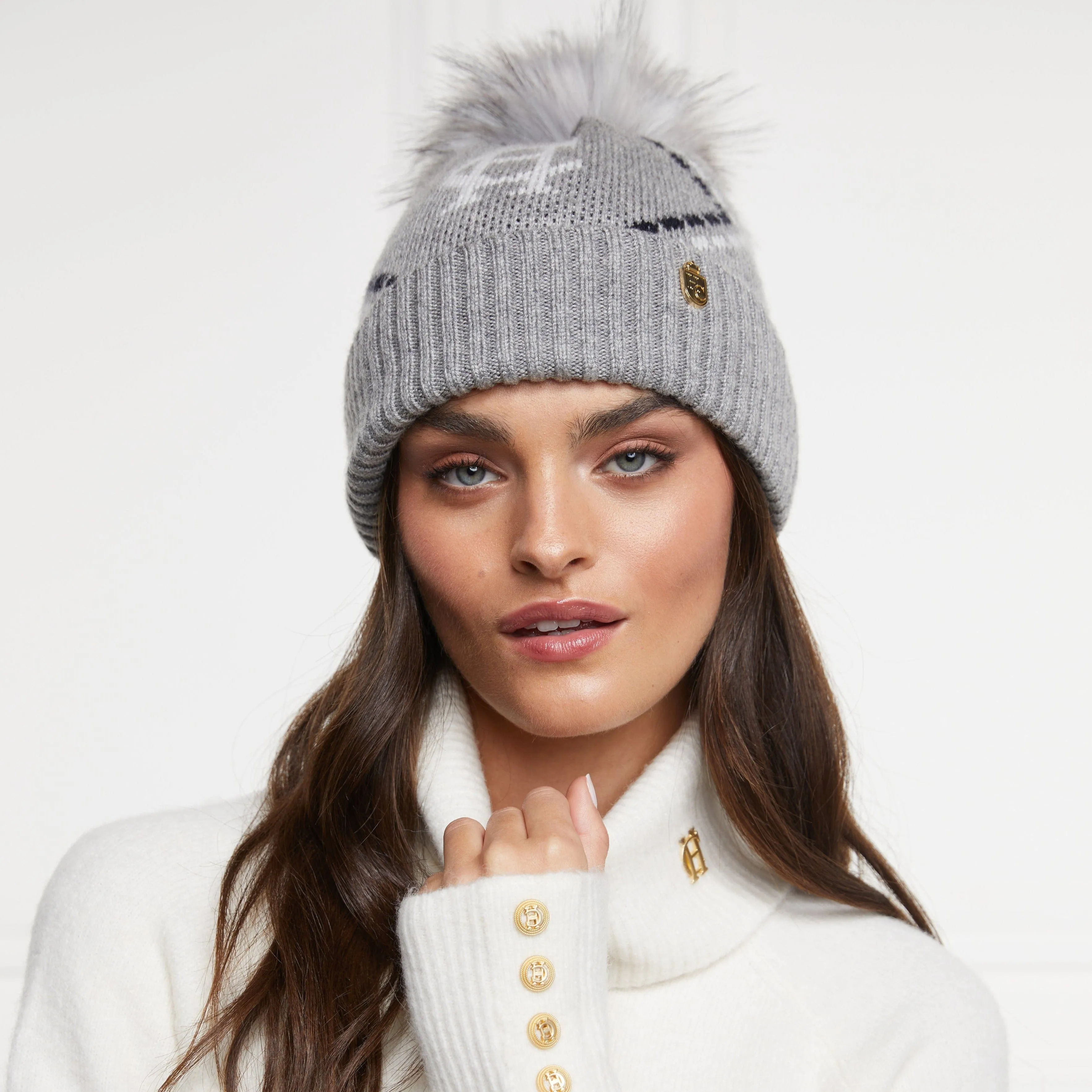 Holland Cooper Monogram Bobble Hat in Grey