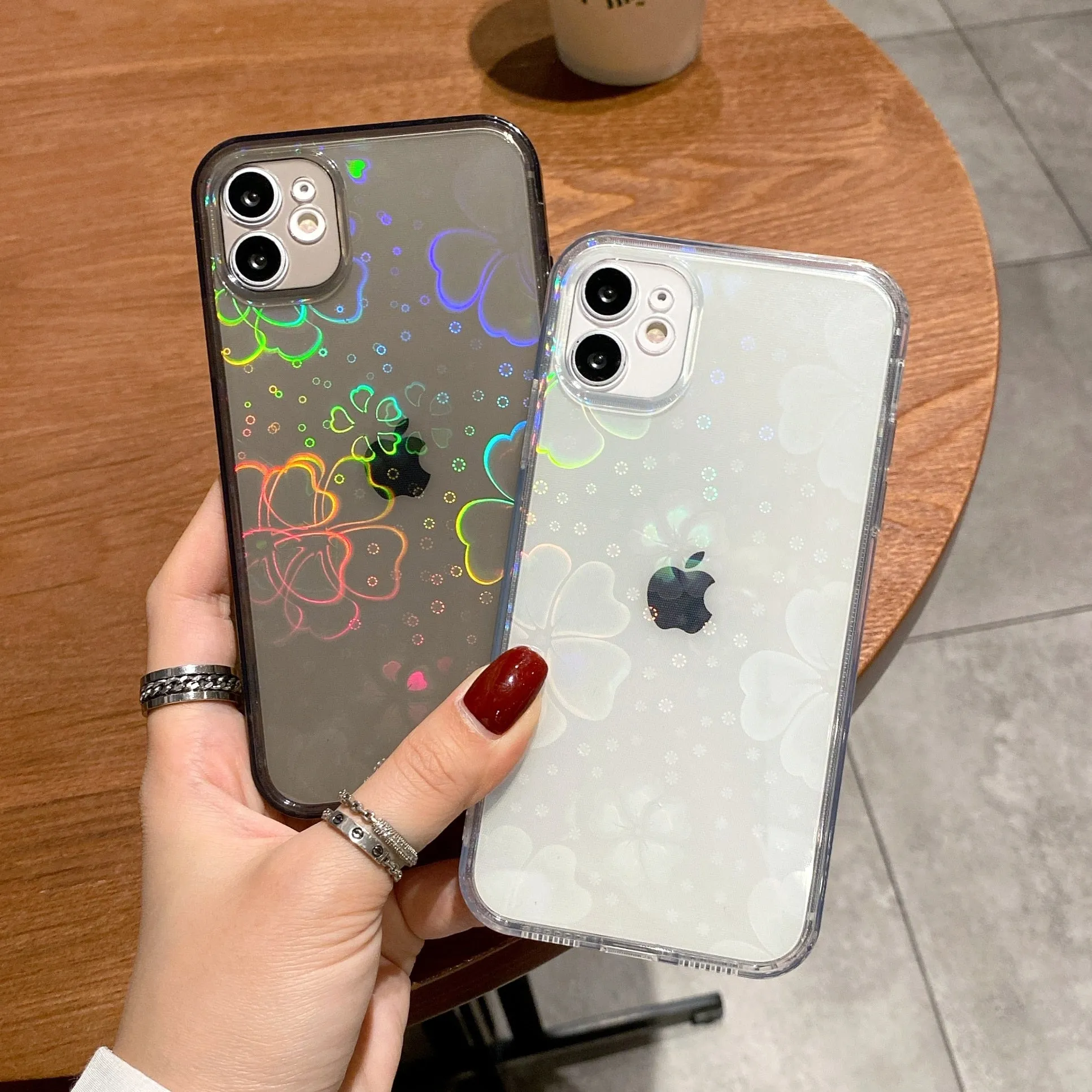 Holographic Clear Case With Hearts For iPhone