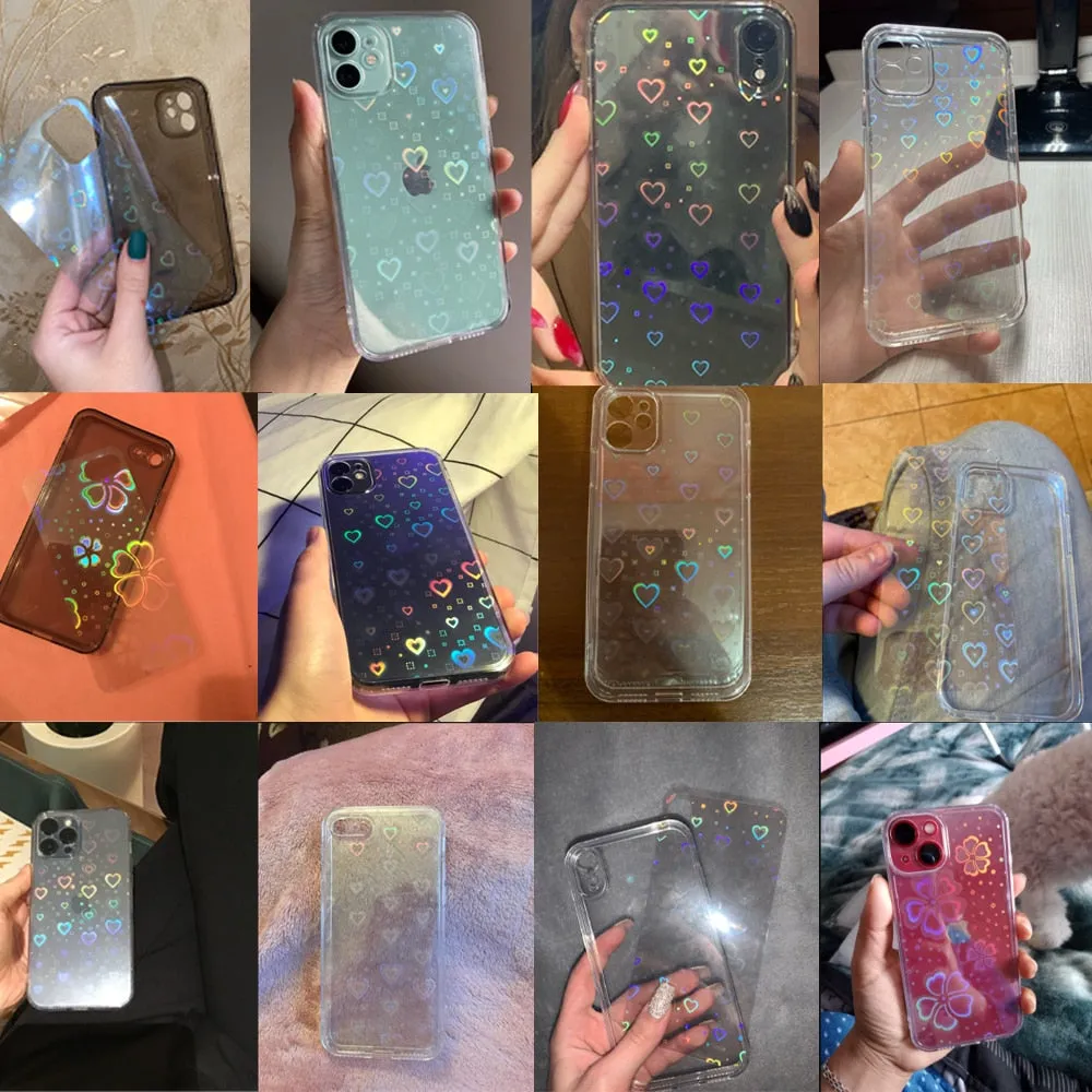 Holographic Clear Case With Hearts For iPhone