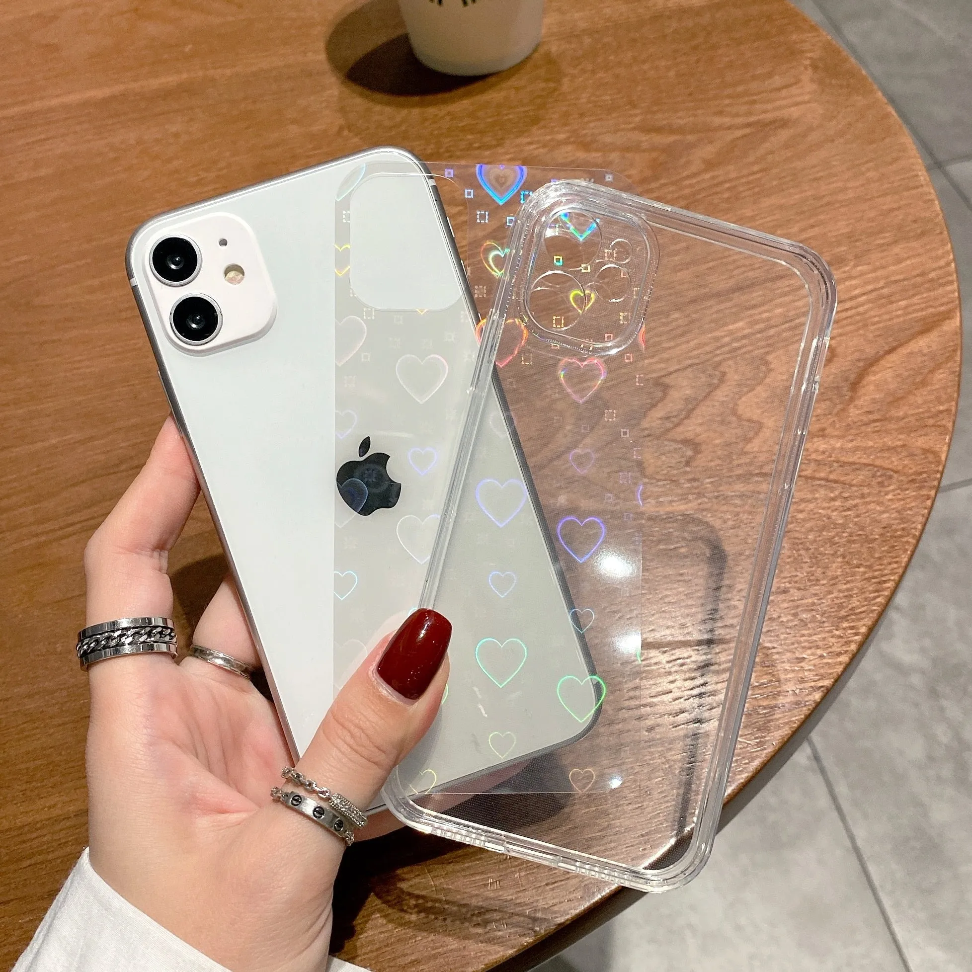 Holographic Clear Case With Hearts For iPhone