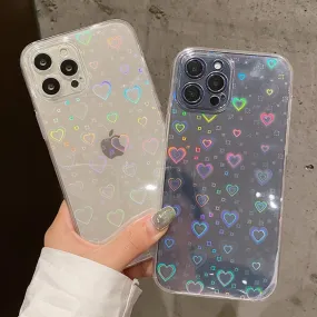 Holographic Clear Case With Hearts For iPhone