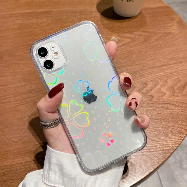 Holographic Clear Case With Hearts For iPhone