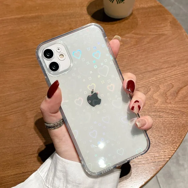 Holographic Clear Case With Hearts For iPhone