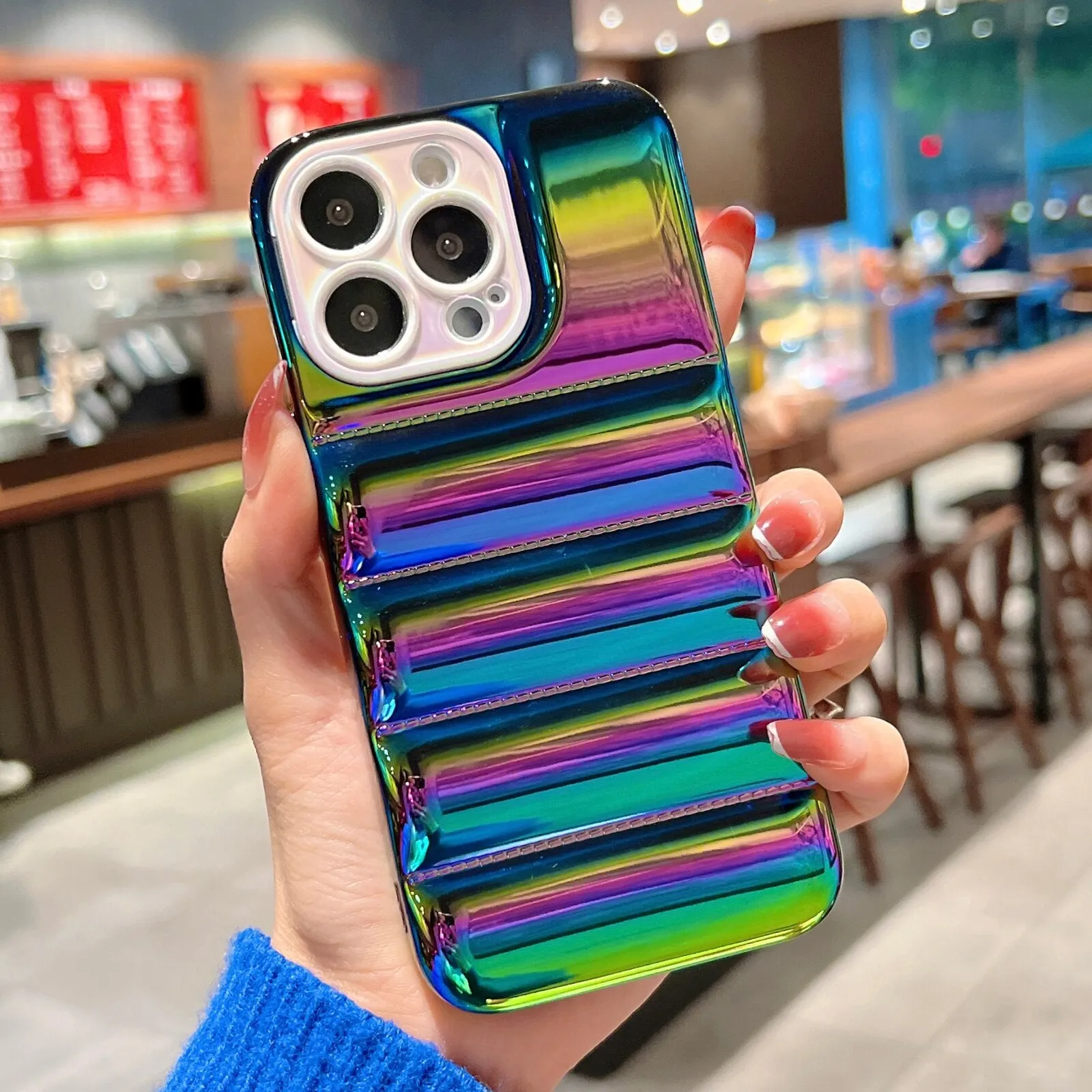 Holographic Laser Winter Down Jacket Buffered Case For iPhone