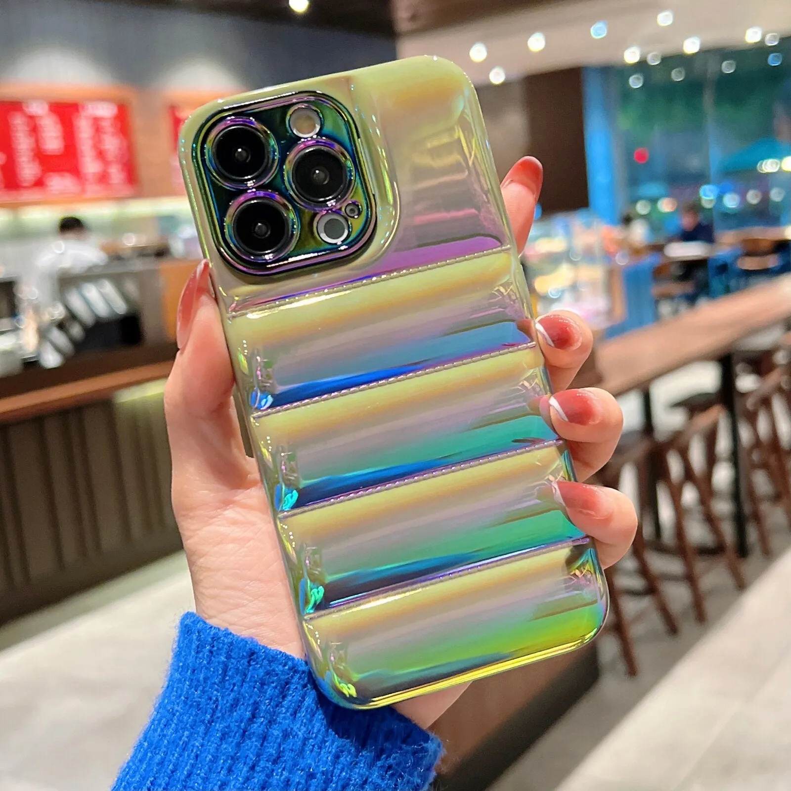 Holographic Laser Winter Down Jacket Buffered Case For iPhone