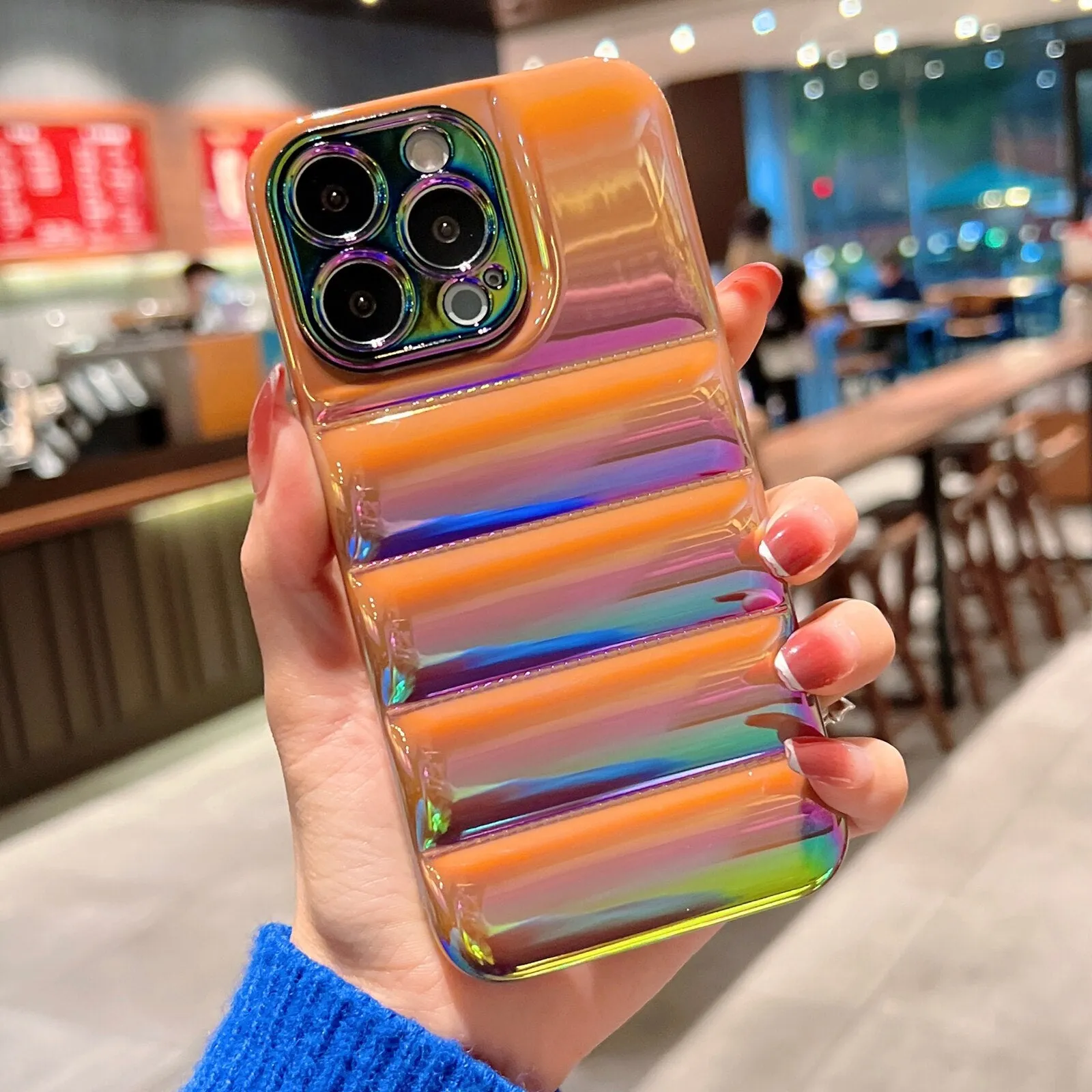 Holographic Laser Winter Down Jacket Buffered Case For iPhone